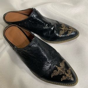 Black Embroidered Mules